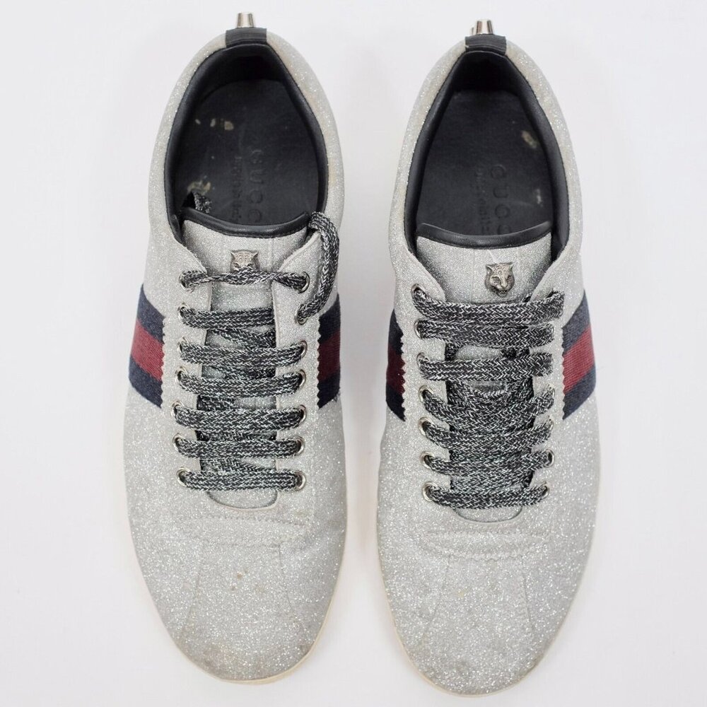 GUCCI ACE sneaker 9 US 9.5 silver glitter Web metallic studs - Picture 4 of 11